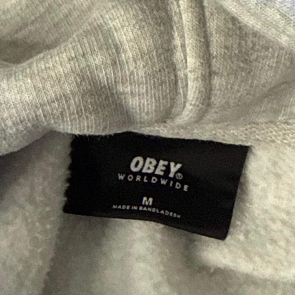 OBEY Heather Gray Embroidered Logo Hoodie Men's Medium Skater Streetwear - Picture 5 of 7